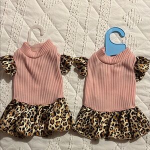 Pink Ribbed Dog Dress with Leopard Print